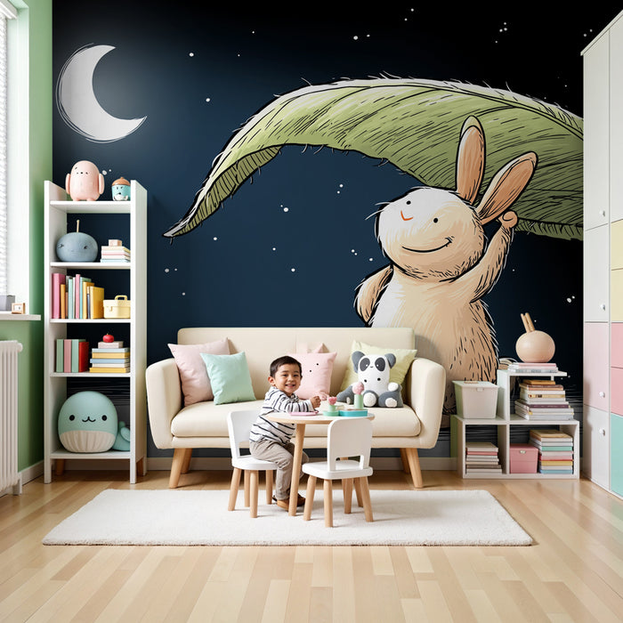 Carta da parati bambini | Coniglio sotto la luna