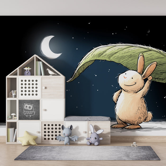 Carta da parati bambini | Coniglio sotto la luna