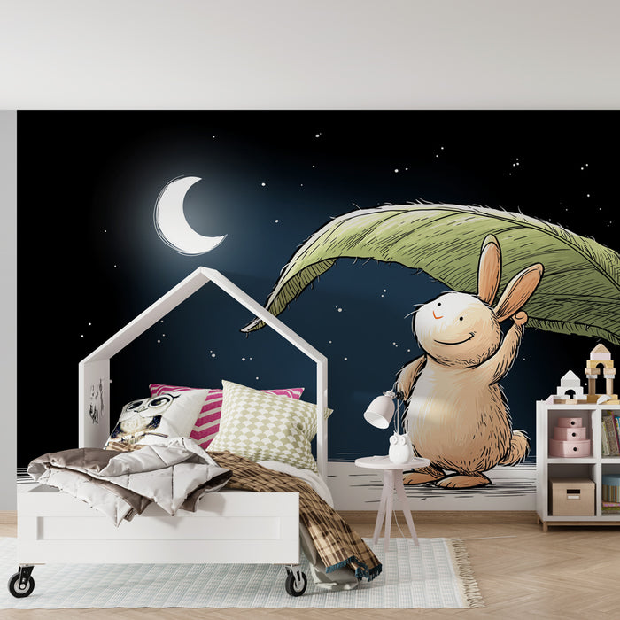 Carta da parati bambini | Coniglio sotto la luna