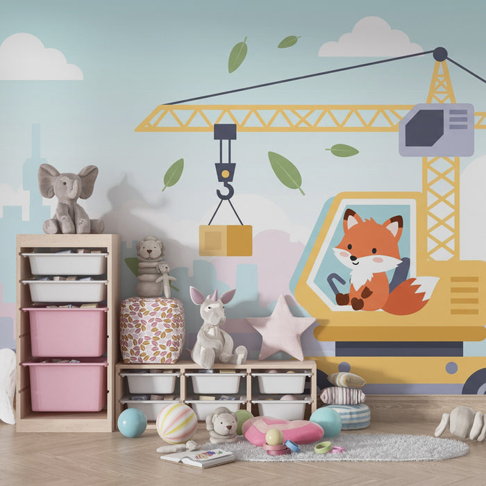 Carta da parati bambini | La volpe e la costruzione
