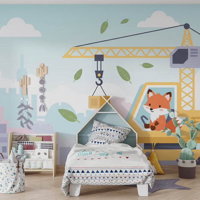 Carta da parati bambini | La volpe e la costruzione