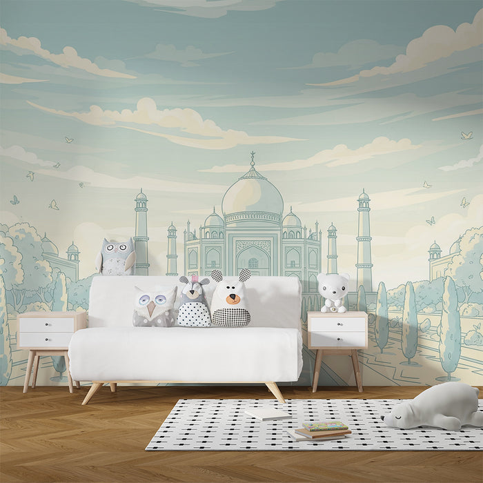 Carta da parati per camera bambini | Il Taj Mahal e il suo giardino incantato