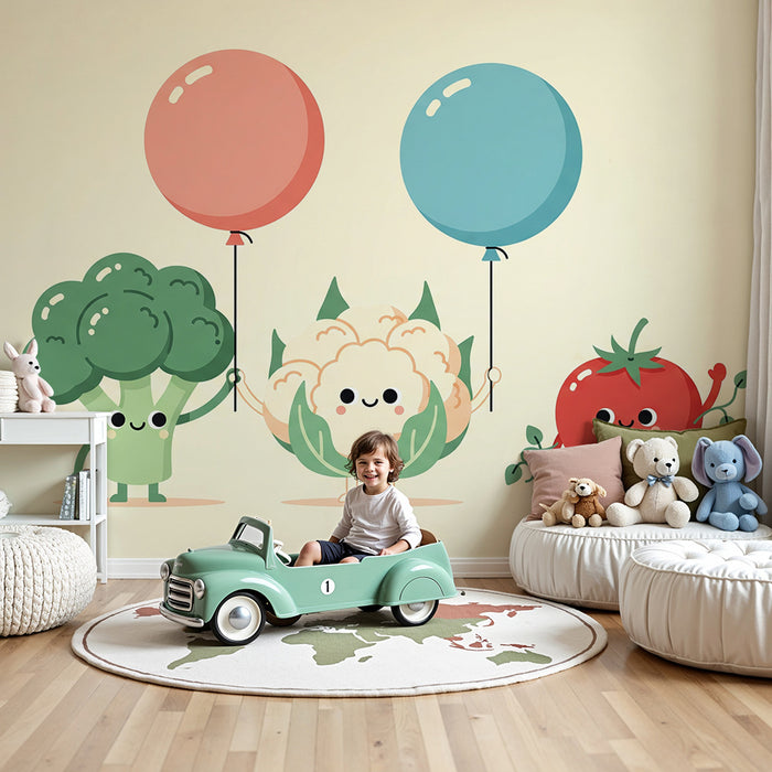 Carta da parati per cameretta | Ortaggi divertenti con palloncini colorati