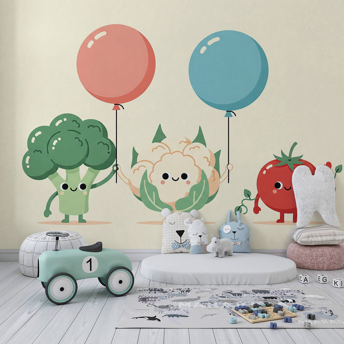 Carta da parati per cameretta | Ortaggi divertenti con palloncini colorati