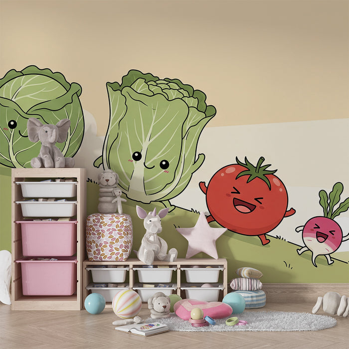 Kids' Room Wallpaper | Playful Vegetables on a Hill