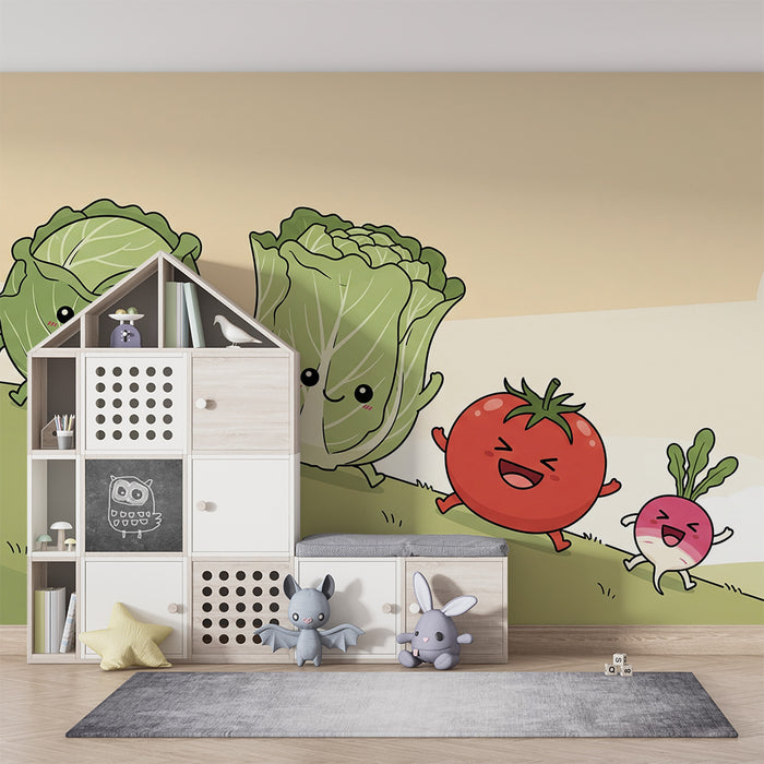Kids' Room Wallpaper | Playful Vegetables on a Hill