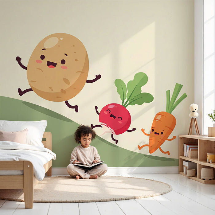 Kids' Room Wallpaper | Playful Racing Vegetables