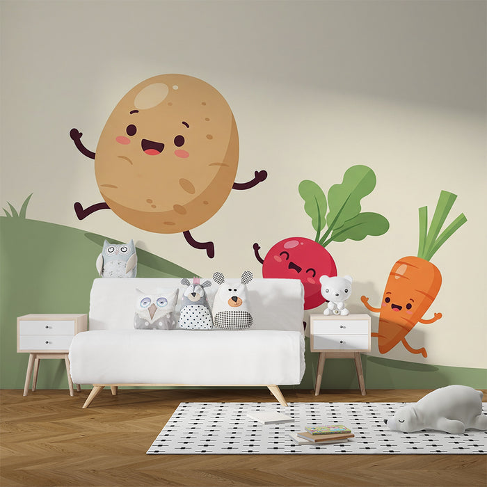 Kids' Room Wallpaper | Playful Racing Vegetables