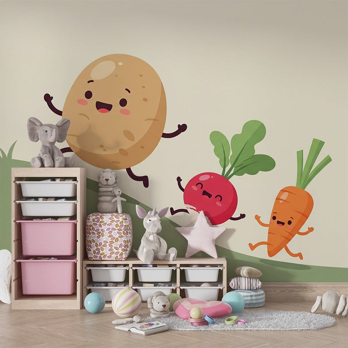 Kids' Room Wallpaper | Playful Racing Vegetables