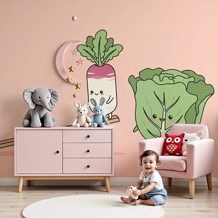 Kids' Room Wallpaper | Playful Vegetables on a Swing