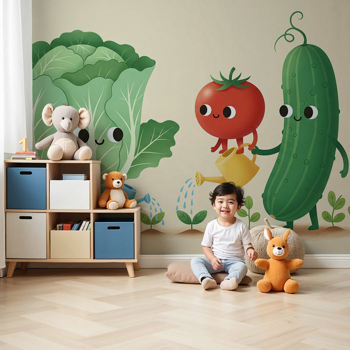Tapet pentru cameră copii | Legume vesele în grădină