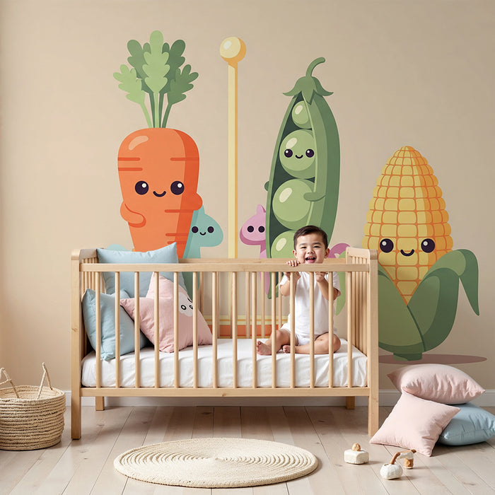 Papel de parede para quarto de criança | Legumes alegres e coloridos para um ambiente divertido