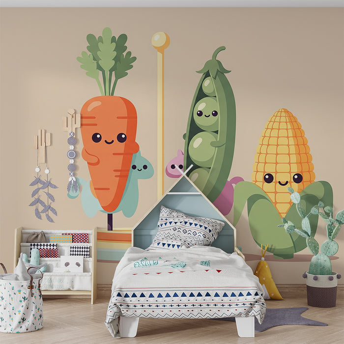 Papel de parede para quarto de criança | Legumes alegres e coloridos para um ambiente divertido