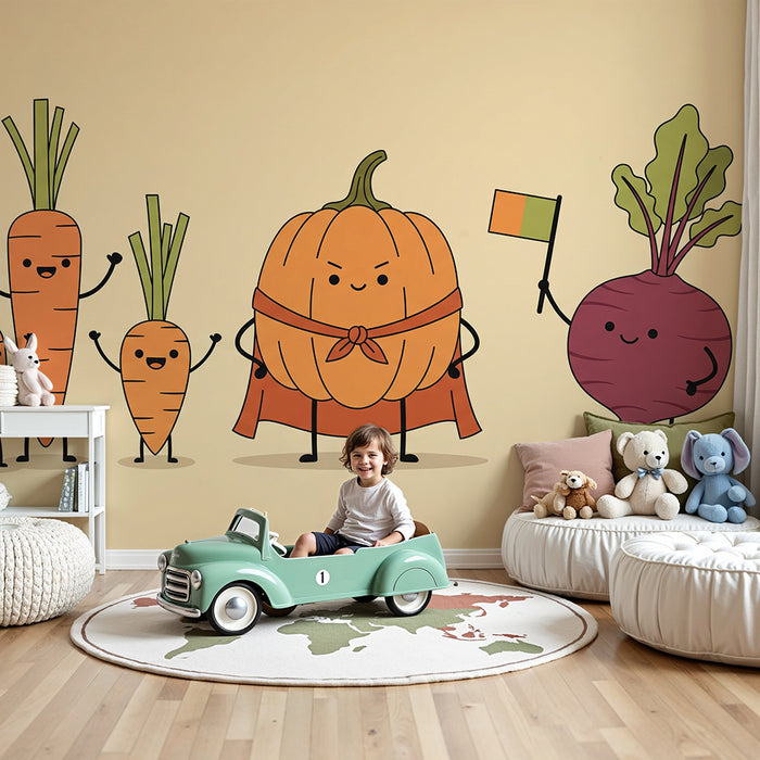 Kinderzimmer-Tapete | Lustiges Superhelden-Gemüse