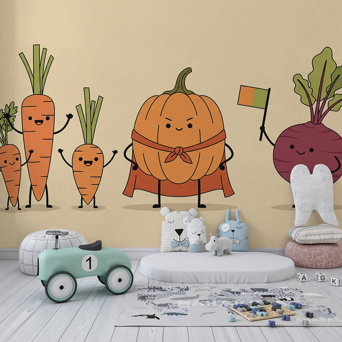 Kinderzimmer-Tapete | Lustiges Superhelden-Gemüse