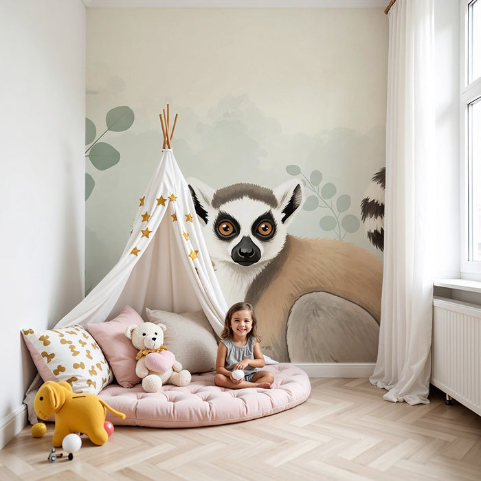 **Text translated into Romanian:**

Tapet pentru camera copiilor | Lemur curios în inima junglei