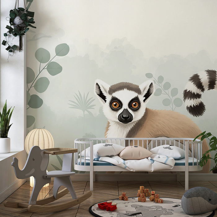 **Text translated into Romanian:**

Tapet pentru camera copiilor | Lemur curios în inima junglei