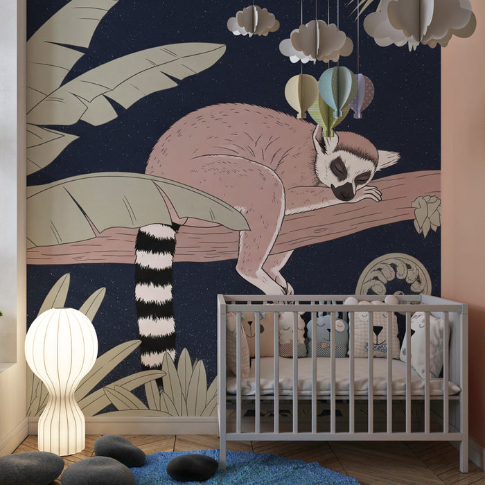 Kinderkamer behang | Slapende maki in de jungle
