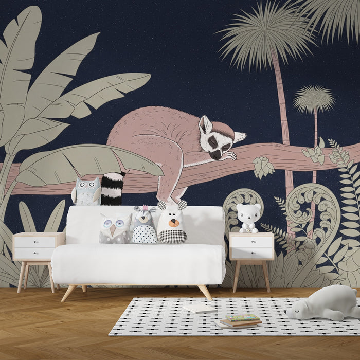 Kinderkamer behang | Slapende maki in de jungle