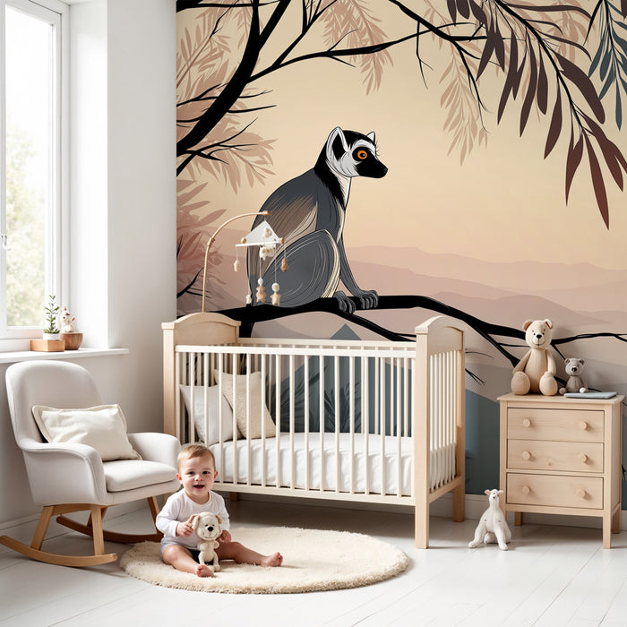 Barntapet | Lemur på en gren vid soluppgången