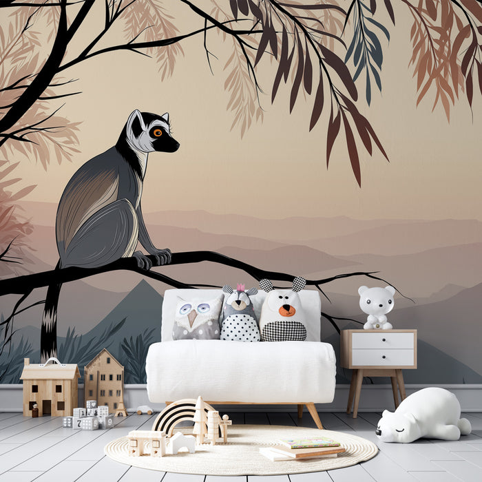 Barntapet | Lemur på en gren vid soluppgången