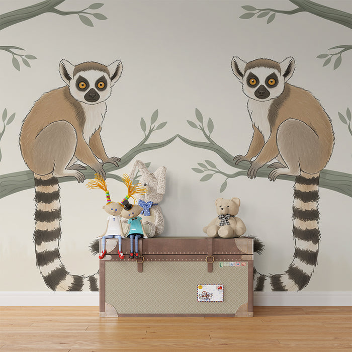 Papier peint chambre enfant | Lémuriens espiègles perchés sur des branches