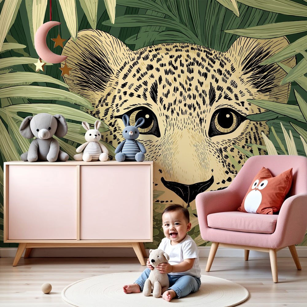 Papel pintado infantil | Leopardo escondido en la jungla — Kids Wall