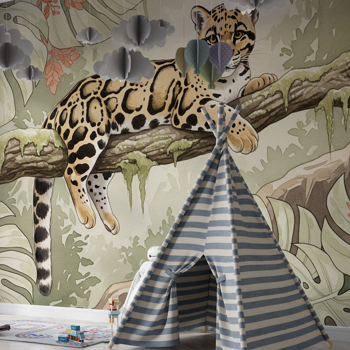 Papier peint chambre enfant | Léopard dans la jungle