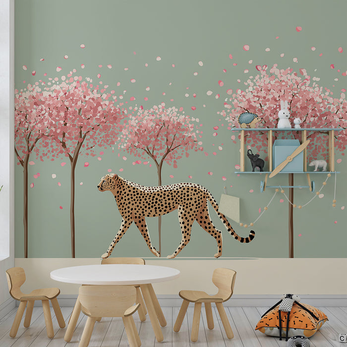 Barntapet | Eleganta leoparder under blommande körsbärsträd