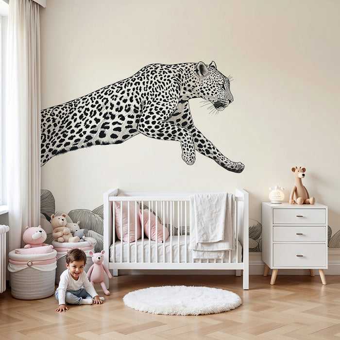 Barntapet | Leopard i full språng över klippor