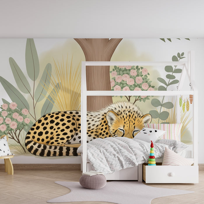 Papier de parede otroška soba | Zaspan leopard sredi mirne narave