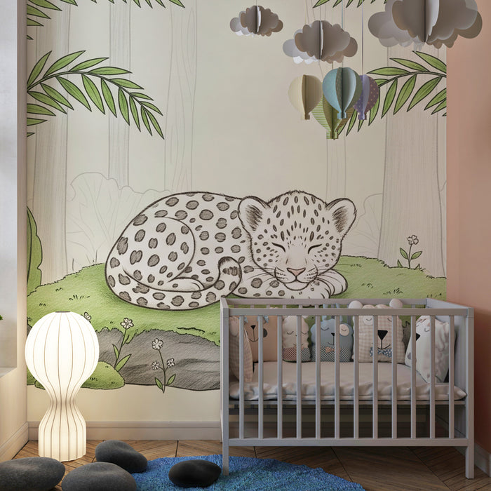 Kinderkamer behang | Slapende luipaard in de jungle