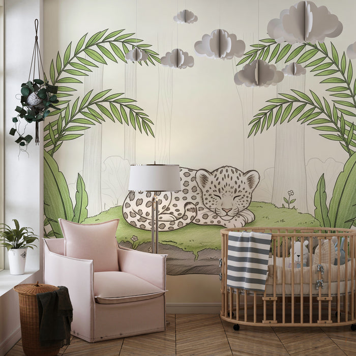Kinderkamer behang | Slapende luipaard in de jungle