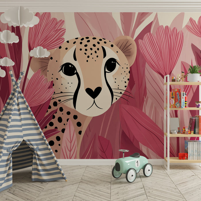 Tapety dla dzieci | Leopard i tropikalne kwiaty