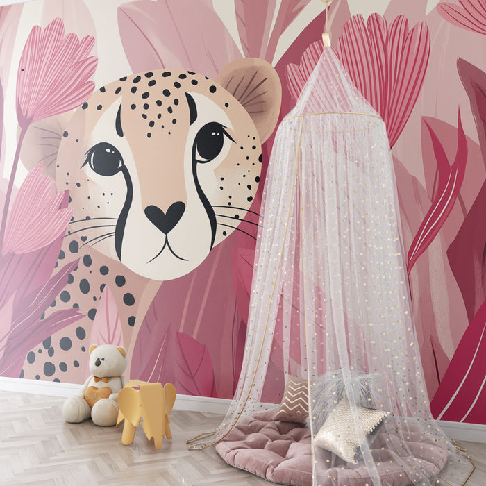 Tapety dla dzieci | Leopard i tropikalne kwiaty