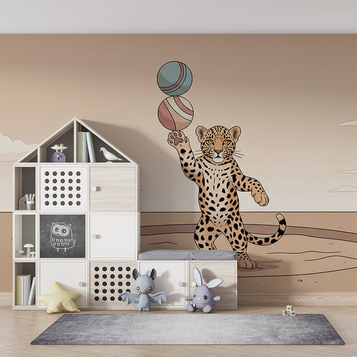 Tapety dla dzieci | Grający leopard z kolorowymi balonami