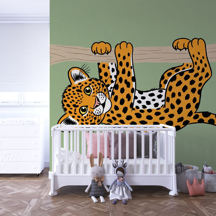Papier peint chambre enfant | Léopard joueur dans la jungle
