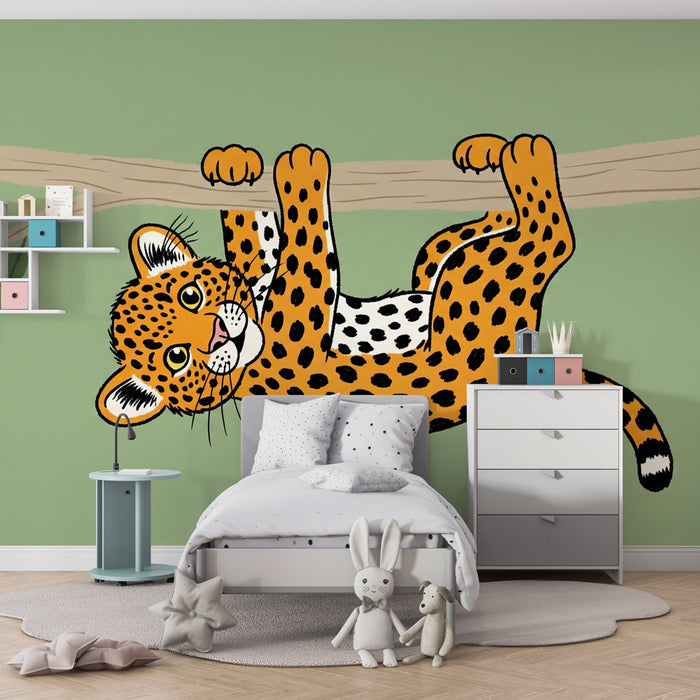 Papier peint chambre enfant | Léopard joueur dans la jungle