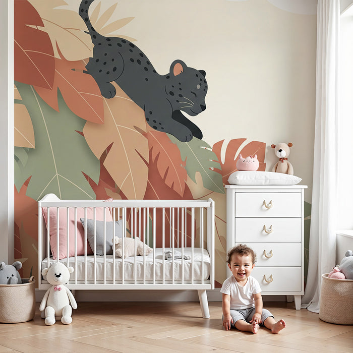 Tapet barnerom | Leopard spiller blant tropiske blader