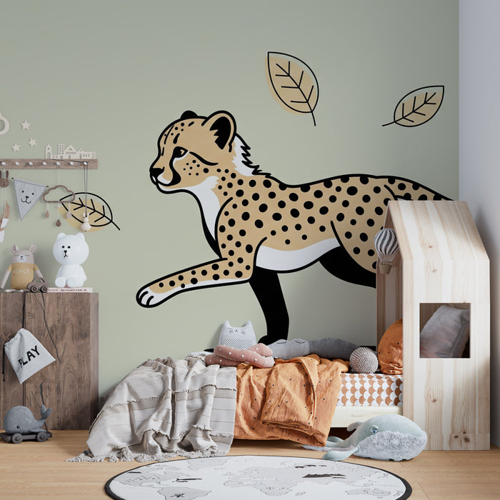 Kids room wallpaper | Happy Leopard in Nature