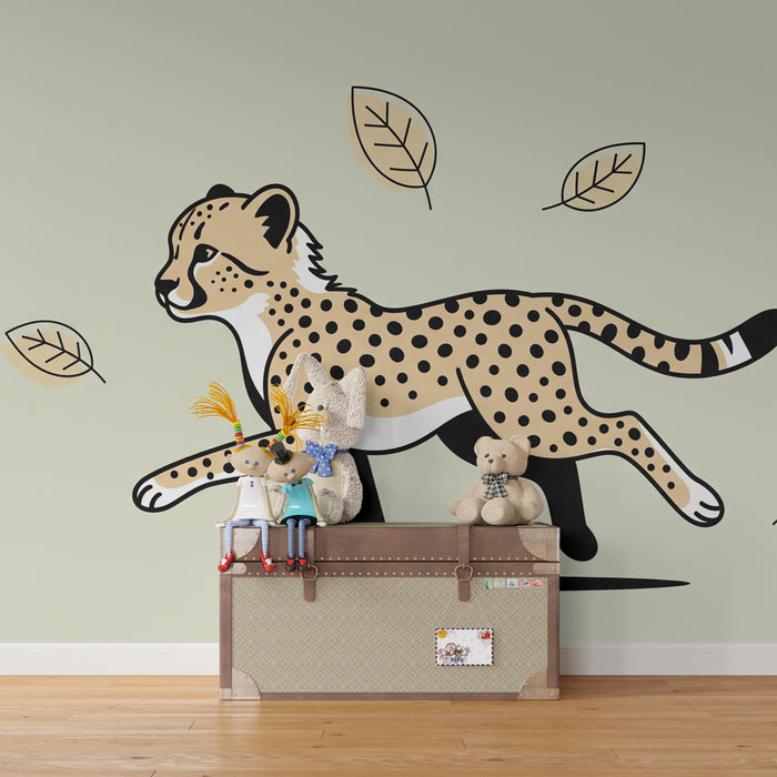 Kids room wallpaper | Happy Leopard in Nature
