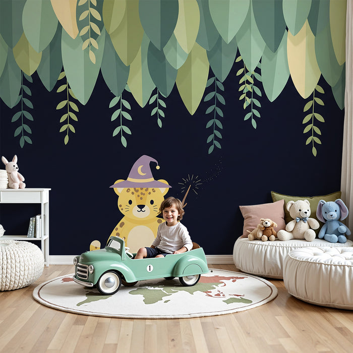 Papier peint chambre enfant | Léopard magique sous un feuillage enchanteur