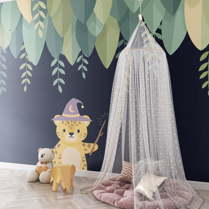 Papier peint chambre enfant | Léopard magique sous un feuillage enchanteur