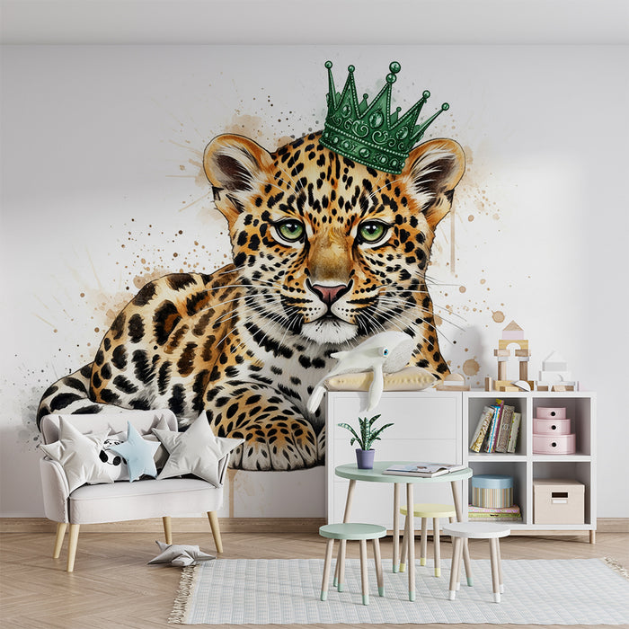 Barnrumspapper | Majestätisk leopard med grön krona
