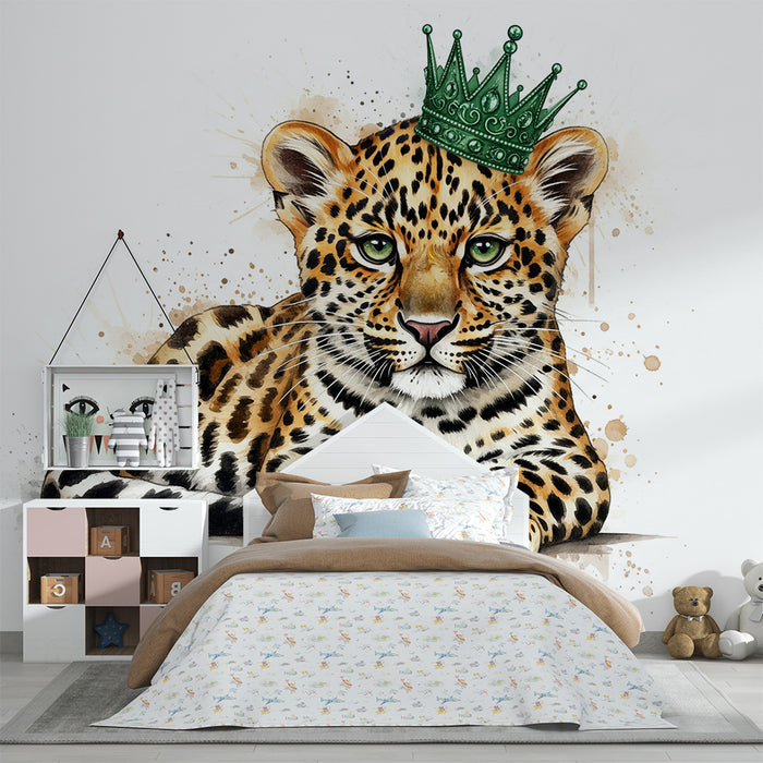 Barnrumspapper | Majestätisk leopard med grön krona