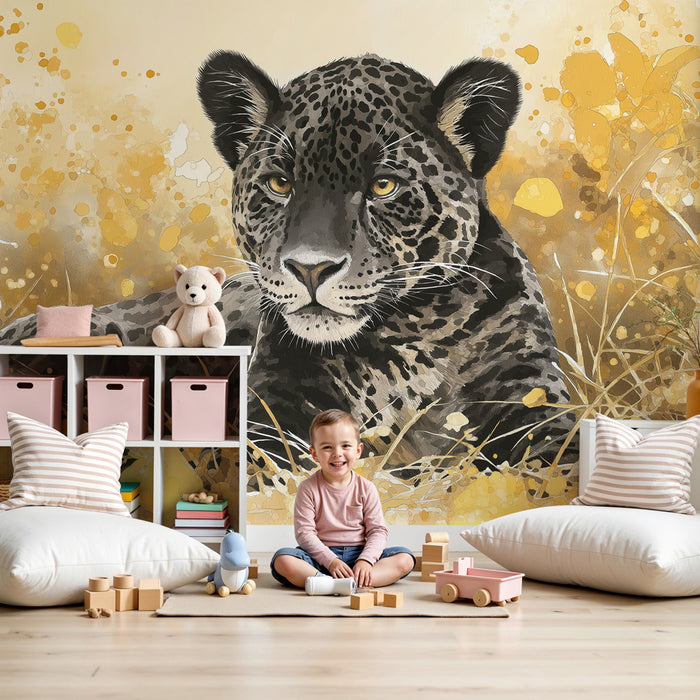 Kinderkamer behang | Majestueuze luipaard in de savanne