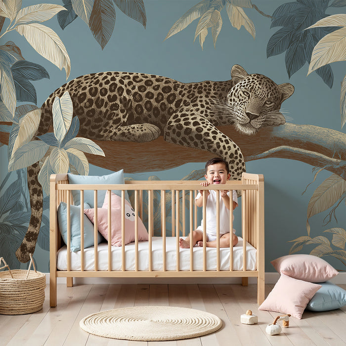 Kinderkamer behang | Majestueuze luipaard rustend in de jungle