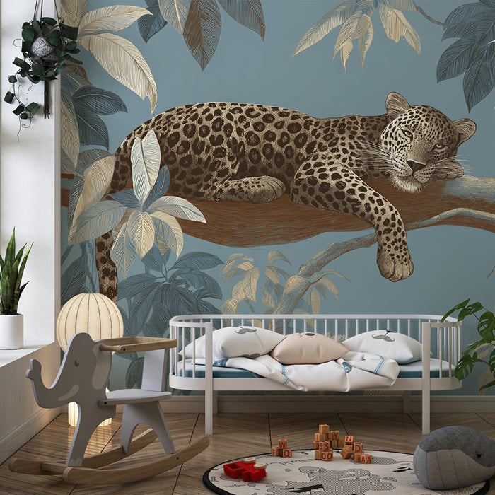 Kinderkamer behang | Majestueuze luipaard rustend in de jungle
