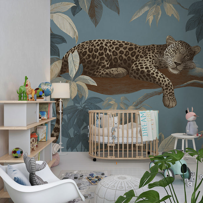 Kinderkamer behang | Majestueuze luipaard rustend in de jungle