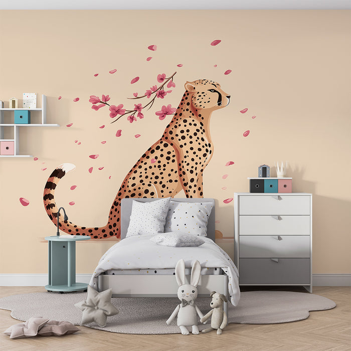 Tapet barnerom | Majestetisk leopard under kirsebærblomster